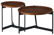 WOODWELL ΕΜ9609,STOSS Set-2 Τραπεζάκια Σαλονιού, Καθιστικού Μέταλλο Βαφή Μαύρο, Απόχρωση Καρυδί Φ 50 H.54cm + Φ 70 H.40cm ΕΜ9609,S