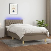 vidaXL Κρεβάτι Boxspring με Στρώμα &amp; LED Taupe 90x200 εκ. Υφασμάτινο