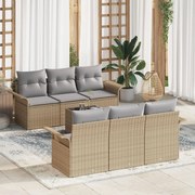 vidaXL Σετ Καναπέ Κήπου 7 Τεμαχίων με Μαξιλάρια Μπεζ Πολυεστέρα Ρατάν