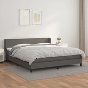 Κρεβάτι Boxspring με Στρώμα Γκρι 160x200εκ. από Συνθετικό Δέρμα - Γκρι