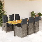 vidaXL Σετ Επίπλων Bistro Κήπου 7 τεμ. Γκρι Συνθετ. Ρατάν με Μαξιλάρια