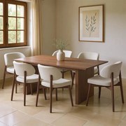 Σετ Τραπεζαρίας Eleganza-Siena 7τεμ mdf σε καρυδί-εκρού απόχρωση 180x99x75.8εκ 180x99x75.8 εκ.