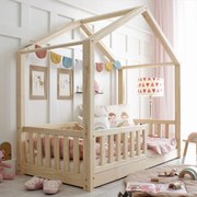 Κρεβάτι Παιδικό Montessori House Bed με κάγκελα 30cm σε Φυσικό  Ξύλο  70×140cm  Luletto (Δώρο 10% έκπτωση στο Στρώμα)