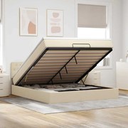 vidaXL Οθωμανικό κρεβάτι με στρώμα & LEDs Cream 160x200cm ύφασμα