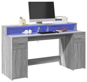 Γραφείο με LED Γκρι Sonoma 160x55x91 εκ. Επεξεργ. Ξύλο