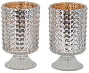 Artekko Hobnail Κηροπήριο Γυαλί Ροζ Χρυσό Ασημί (10.5x10.5x17.8) Σετ/2