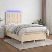 Κρεβάτι Boxspring με Στρώμα &amp; LED Κρεμ 120x200 εκ. Υφασμάτινο - Κρεμ