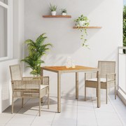 vidaXL Σετ Κήπου 3 Τεμαχίων με Μαξιλάρια Μπεζ Πολυ Ρατάν