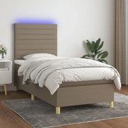 Κρεβάτι Boxspring με Στρώμα & LED Taupe 80x200 εκ. Υφασμάτινο