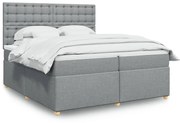 Κρεβάτι Boxspring με Στρώμα Ανοιχτό Γκρι 200x200 εκ. Υφασμάτινο