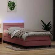 vidaXL Κρεβάτι Boxspring με Στρώμα Ροζ 80x220 εκ. Βελούδινο