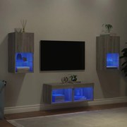 vidaXL Ντουλάπια Τηλεόρασης Τοίχου 4 Τεμ. με Φώτα LED Γκρι Sonoma