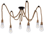 01547 GloboStar®  ATROX 01547 Vintage Φωτιστικό Ανάρτηση Πολύφωτο 6 x E27 IP20 Μπεζ Σχοινί - 6 x 2 Μέτρα