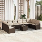 vidaXL Σετ Καναπέ Κήπου 10 Τεμαχίων με Μαξιλάρια Γκρι Ρατάν