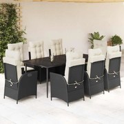 vidaXL Σετ Τραπεζαρίας Κήπου 9 τεμ Μαύρο από Συνθ. Ρατάν με Μαξιλάρια