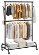 VEVOR Clothes Rack, Rolling Clothing Garment Rack with Adjustable Crossbar and Side Hooks, 68 kg Load Capacity, Heavy Duty Carbon Steel Clothing Racks with Wheels for Bedroom, Laundry, Living Room