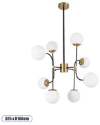 GloboStar STARDUST 01649 Vintage Industrial Φωτιστικό Οροφής Πολύφωτο 8 x E27 Μαύρο - Χρυσό Μεταλλικό Πολυέλαιος με Γυάλινες Μπάλες Λευκό Ματ Πλέγμα Φ75 x Y100cm - 01649