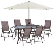 Σετ Κήπου Τραπεζαρία HM11491 8 τεμ Καφέ με Ομπρέλα Μπέζ & Τραπέζι 150x90x75 εκ. με 6 Καρέκλες