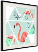 Αφίσα - Tropical Mosaic with Flamingos (Square) - 20x20 - Μαύρο - Με πασπαρτού