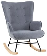 WOODWELL ALMA Rocking Πολυθρόνα Μπερζέρα Καθιστικού, Ύφασμα Velure Γκρι, Βάση Μαύρο-Φυσικό 67x86x92cm Ε7143,7
