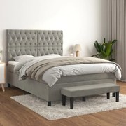 vidaXL Κρεβάτι Boxspring με Στρώμα Ανοιχτό Γκρι 140x190 εκ. Βελούδινο