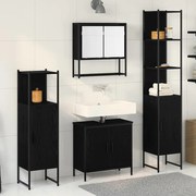vidaXL Σετ Επίπλων Μπάνιου με πόρτα 4 pcs Μαύρο 33 x 33 x 185.5 εκ