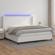 vidaXL Κρεβάτι Boxspring με Στρώμα & LED Λευκό 200x200 εκ. Συνθ. Δέρμα