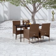 vidaXL Σετ Τραπεζαρίας Κήπου 5 Τεμαχίων Καφέ & Μαύρο με Μαξιλάρια