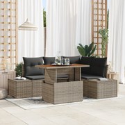 vidaXL Σετ Κήπου 5 Τεμαχίων Με Γκρι Μαξιλάρια από Πολυ Ράτταν Ακακία