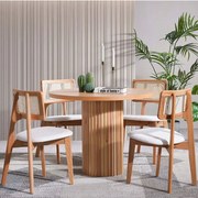 Τραπεζαρία Lova (Σετ 5Τμχ) 117FRF1505 100x100x77cm Natural 4 Θέσεων Ξύλο,Ύφασμα