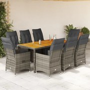 vidaXL Σετ Επίπλων Bistro Κήπου 9 τεμ. Γκρι Συνθετ. Ρατάν με Μαξιλάρια