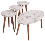 Τραπεζάκια σαλονιού VITAL C18180.03 Σετ 4 τμχ Μελαμίνη Λευκό Μάρμαρο και Καρυδί πόδια