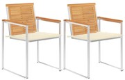 vidaXL Καρέκλες Κήπου 2 τεμ. από Μασίφ Ξύλο Teak/Ατσάλι με Μαξιλάρια