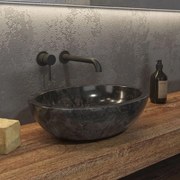 Νιπτήρας Επικαθήμενος Πέτρινος Leonor Black 45x35x15cm Karag Πέτρα