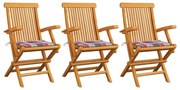 vidaXL Καρέκλες Κήπου 3 τεμ. Μασίφ Ξύλο Teak με Κόκκινα Καρό Μαξιλάρια