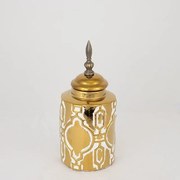 Βάζο Κεραμικό Με Καπάκι 752-20077 12.5x12.5x28cm White-Gold Estheti Home Κεραμικό