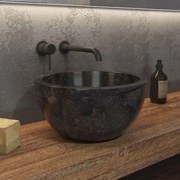 Νιπτήρας Επικαθήμενος Πέτρινος Leyla Black Φ40x20cm Karag Πέτρα