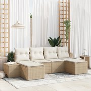 vidaXL Σετ Καναπέ Κήπου 6 Τεμαχίων με Μαξιλάρια Μπεζ Πολυ Ρατάν
