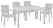 Σετ Κήπου Τραπεζαρία HM10574.04 5 τεμ Λευκό Rattan Πολυπροπυλενίου με Τραπέζι 150x90x73.5 εκ. &amp; 4 Καρέκλες