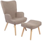 Πολυθρόνα-μπερζέρα με υποπόδιο Gerlina pakoworld γκρι-μπεζ ύφασμα με πόδι σε φυσική απόχρωση 71x64x94εκ