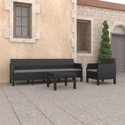 Σετ Καναπέ Κήπου 3 Τεμαχίων Ανθρακί από Ρατάν PP με Μαξιλάρια 3079674