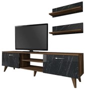 Έπιπλο Tηλεόρασης Colin 212784 Με Ράφια 150x30x40,6cm Walnut - Black Marble Effect Μελαμίνη