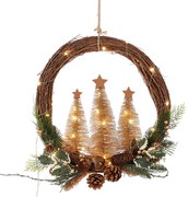 ΣΤΕΦΑΝΙ ΜΕ ΠΕΥΚΟ Κ ΔΕΝΔΡΑΚΙΑ ΧΡΥΣΟ 40led battery operated -  D42cm willow