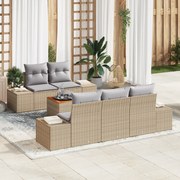vidaXL Σετ 6 Τεμαχίων Καναπέ Κήπου Με Μαξιλάρια Μπεζ Πολυ Ρατάν Ακακία