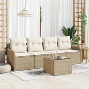 vidaXL Σετ Καναπέ Κήπου 5 Τεμαχίων με Μαξιλάρια Μπεζ Πολυ Ρατάν, vidaXL Καναπές Κήπου 2 Θέσεων με Μαξιλάρια Μπεζ Πολυ Ρατάν