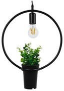 GloboStar® FLOWERPOT 10001212 Μοντέρνο Κρεμαστό Φωτιστικό Οροφής Μονόφωτο 1 x E27 Μαύρο Μεταλλικό με Διακοσμητικό Φυτό Φ30 x Y30cm