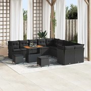 vidaXL σετ κήπου 13 κομματιών με μαξιλάρια σε μαύρο πολυ-ραττάν ακακίας.