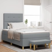 vidaXL Κρεβάτι Box Spring με Στρώμα & Πάγκο Ανοιχτό Γκρι 120x190 cm Ύφασμα