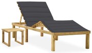 vidaXL Ξαπλώστρα Κήπου από Εμποτ. Ξύλο Πεύκου με Τραπεζάκι &amp; Μαξιλάρι