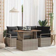 vidaXL Σετ Καναπέ 5 Τεμαχίων με Μαξιλάρια Γκρι Πολυ Ρατάν Ακακίας